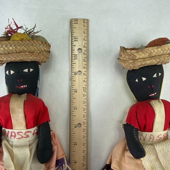 Vintage Folk Art Bahama Nassau Souvenir Fabric Rag Dolls Lot of 2 - Picture 9 of 9